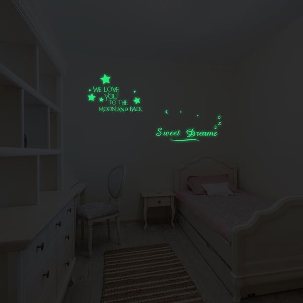 slide 2 of 6, Walplus Glow In The Dark Wall Stickers Letters Stars Sweet Dreams