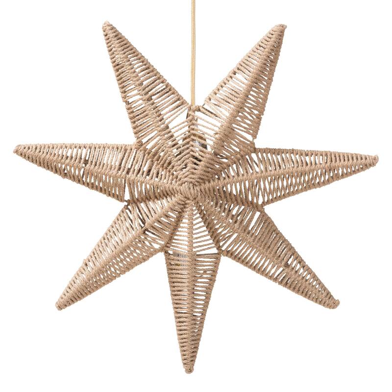 Idriya Handwoven Jute Pendant Lampshade - Star-Shaped Natural Fiber Light Cover, Coastal Boho Lighting Decor - Natural Brown