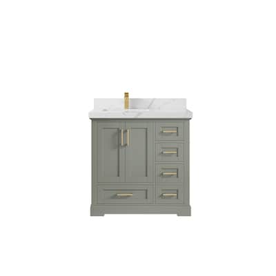 Willow Collections 36 x 22 Boston Left Offset Sink Bathroom Vanity with Quartz or Marble Countertop