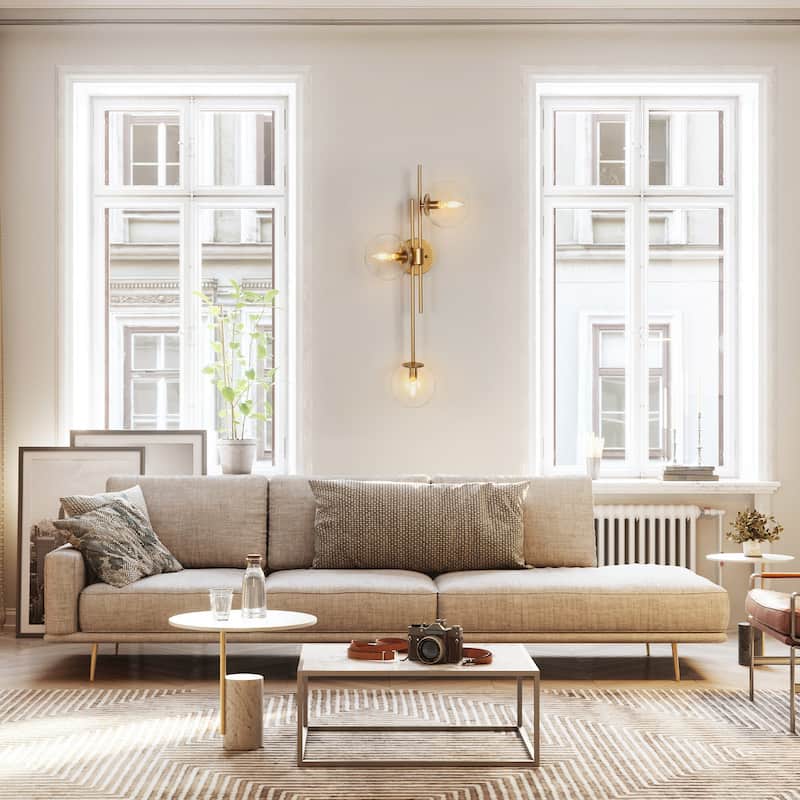 Modern Gold 3-Light Bathroom Vanity Lights Globe Glass Wall Sconces - 30'' L x 5.5'' W x 12'' H