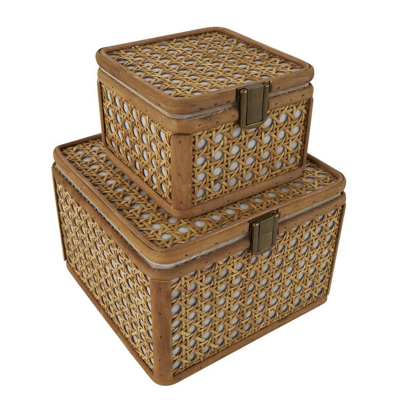 Rattan Handmade Woven Rattan Decorative Box with Bronze Latches - Set of 2 Brown - Roche River Decor