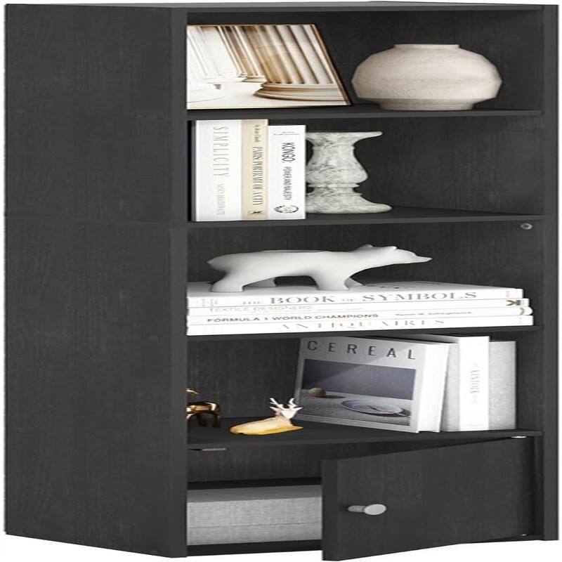 Luder Shelf Bookcase with 1 Door Storage Cabinet, French Oak - 9.3"D x 12"W x 52.1"H