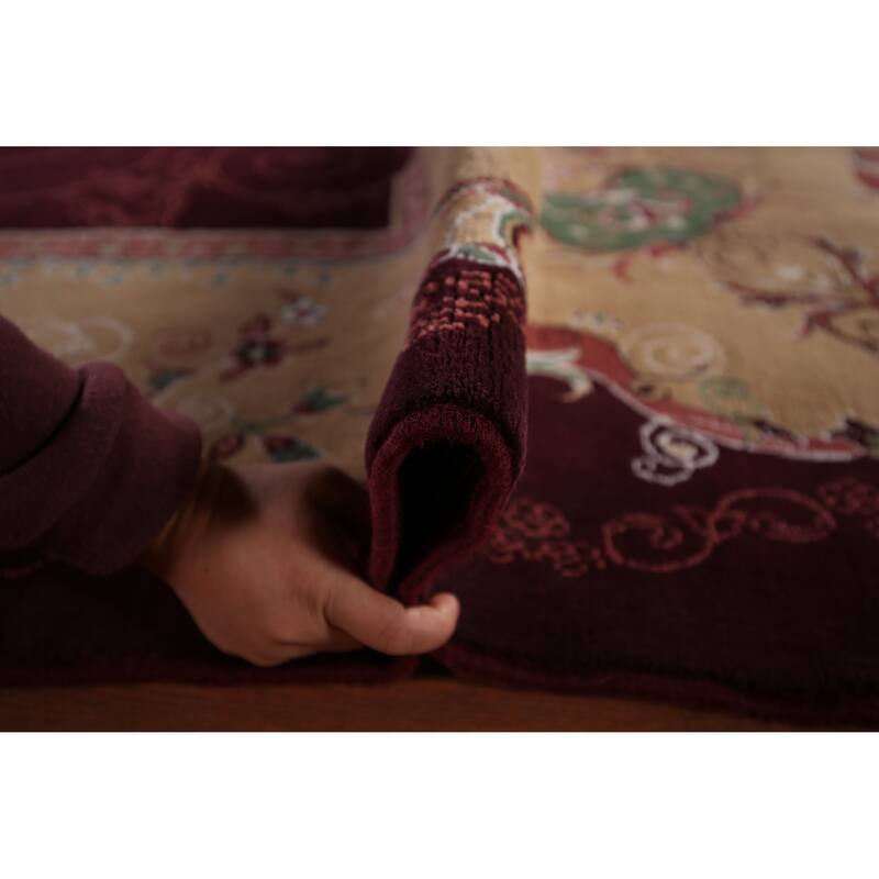 Victorian Style Burgundy Tabriz Area Rug Machine Made Carpet - 9'9" x 12'9"