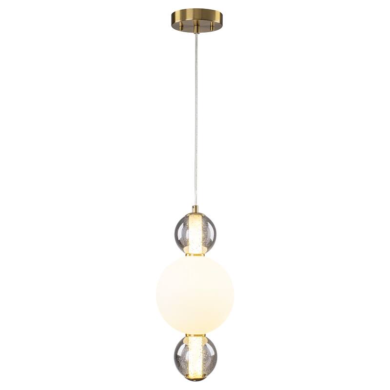 3-Light Modern Gold LED Pendant Light with White & Smoke Glass Globes - Dia.7.09-in