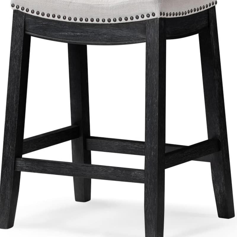 HomeRoots 26" White and Black Fabric and Solid Wood Backless Counter Height Bar Chair