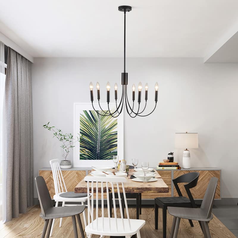 8-Light Black Modern Farmhouse Chandelier, Candle Style Chandelier for Dining Living Room Living Room Bedroom Kitchen