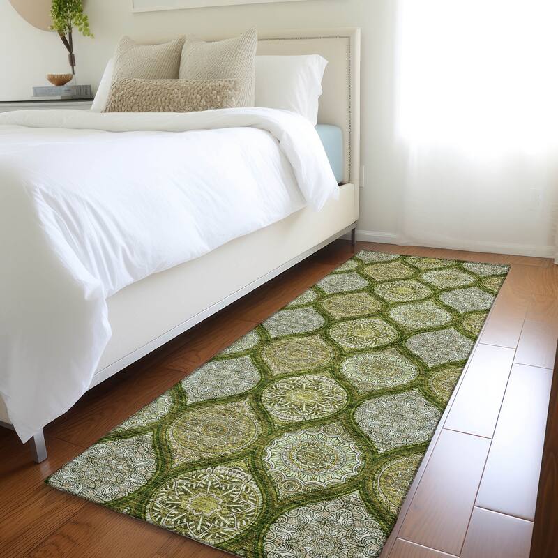 Premium Washable Super Soft Boho Mosaic Mayfield Rug - Olive - 2'3" x 7'6"