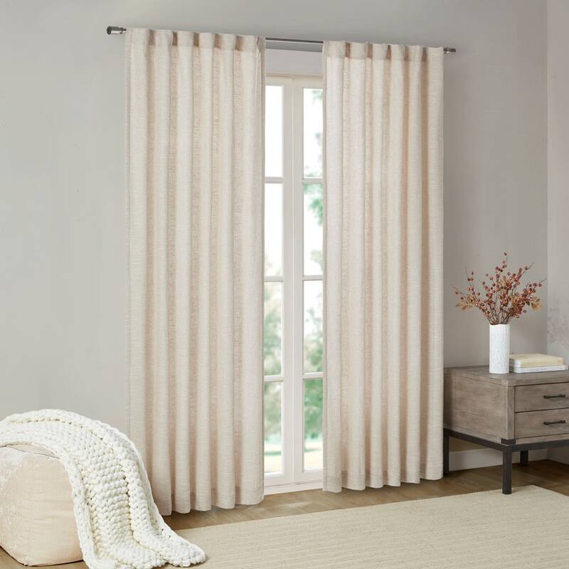 Faux Linen Rod Pocket and Back Tab Fleece Lined Curtain Panel