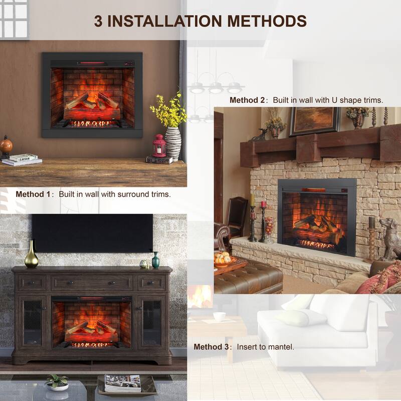 33" Infrared Electric Fireplace with Removable Trim kit Insert,Touch Panel Heater,Smokeless Firebox With Fire Crackling Sound