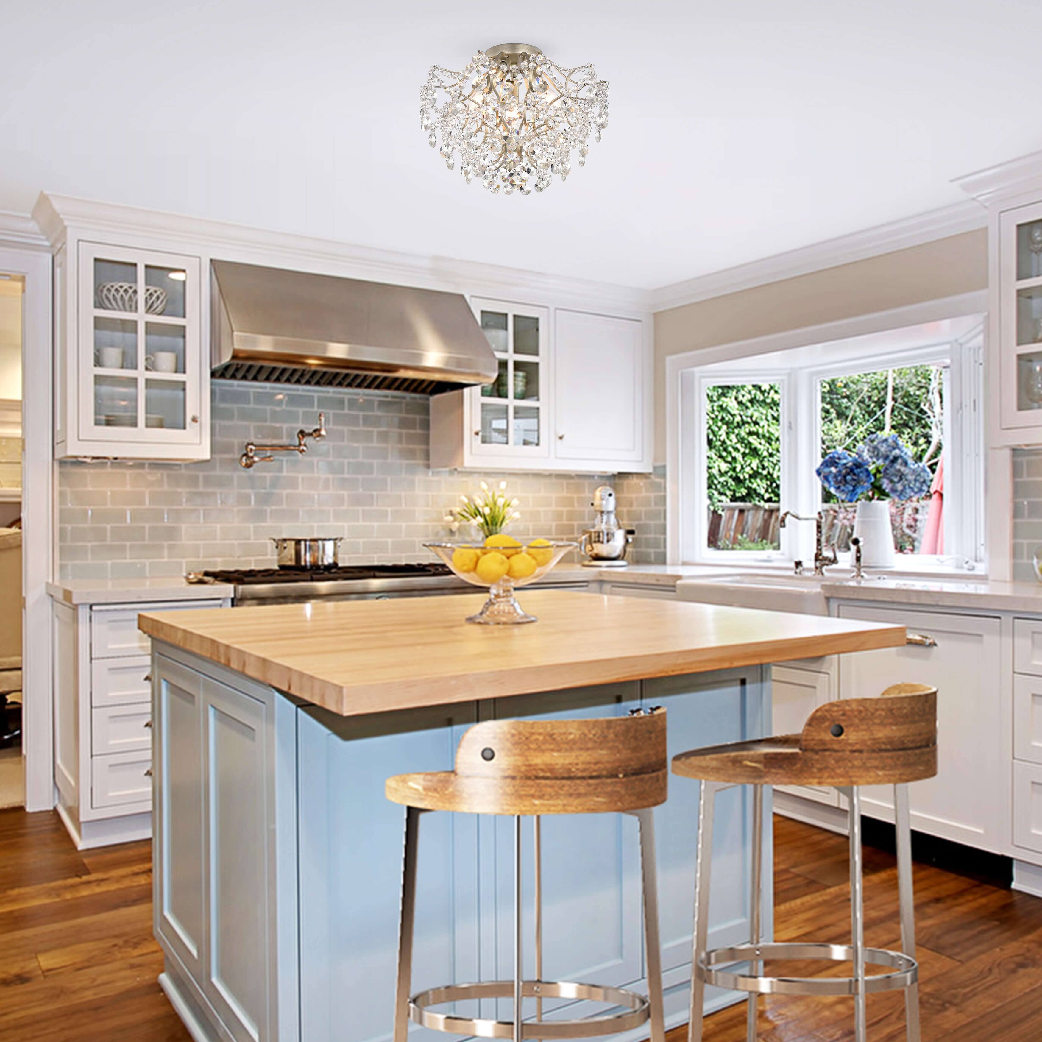 Shop Dalia Elegant Indoor 3 Light Brushed Champagne Crystal Flush Mount Overstock 31296200