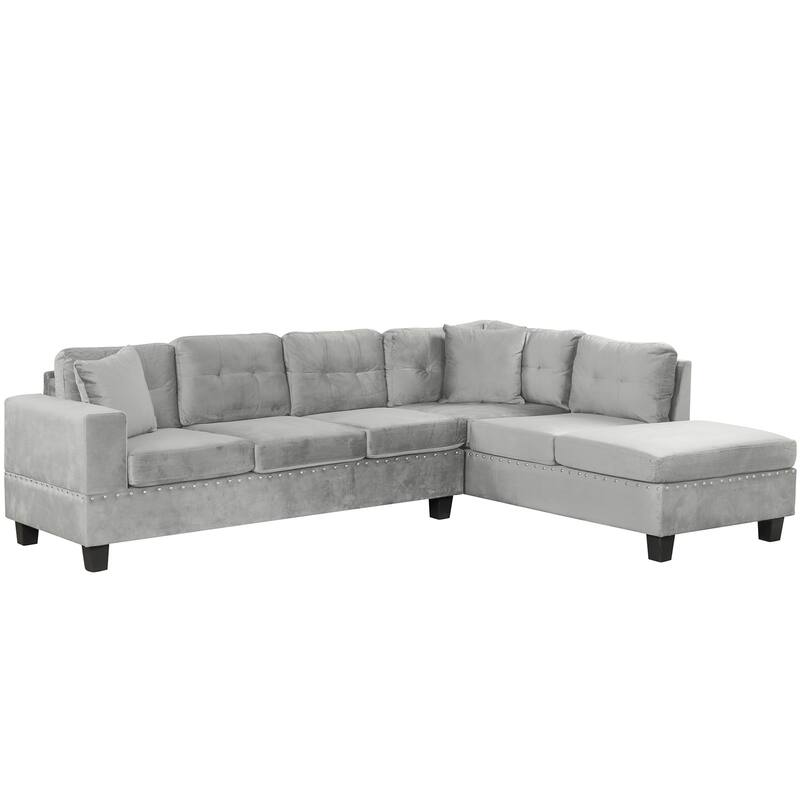 105.1" Velvet L-Shaped Sectional Sofa with Ottoman & Cup Holders