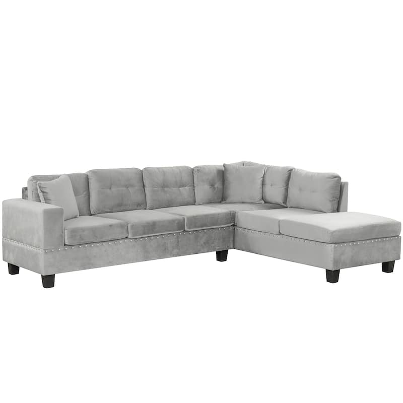 Roomfitters Sectional Sofa with Storage Ottoman, Reversible Chaise, Cup Holders and 2 Pillows for Living Room