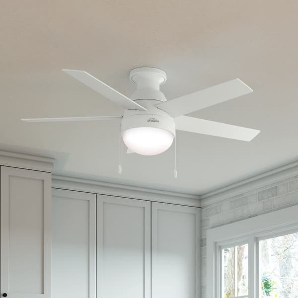 slide 2 of 21, Hunter 46" Anslee Low Profile Ceiling Fan with LED Light Kit and Pull Chain Fresh White