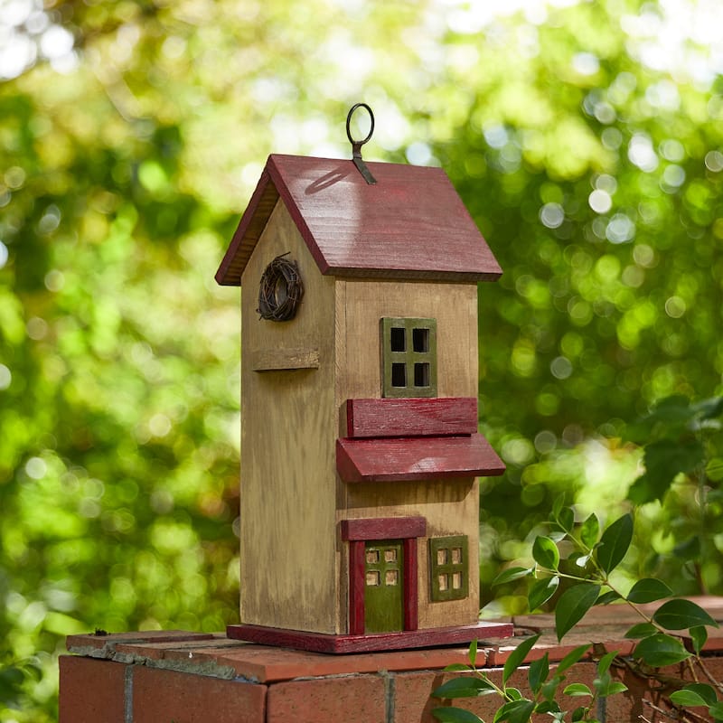 Glitzhome 14.25"H Solid Wood Cottage Decorative Garden Birdhouse - 6.75''L X 5.50''W X 14.25''H