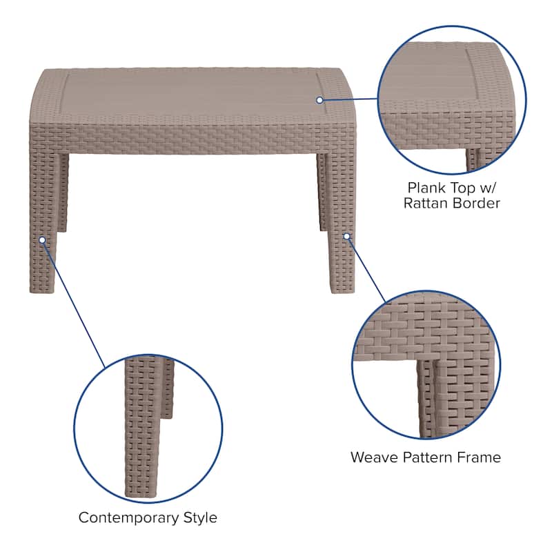 Plank-Top Rattan Coffee Table