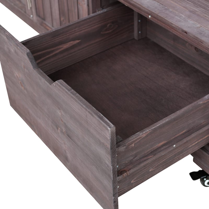 80.5" Solid Wood Outdoor Kitchen Island with Stainless Steel Top, Grill Cart Compatible with Big Green Egg & Blackstone