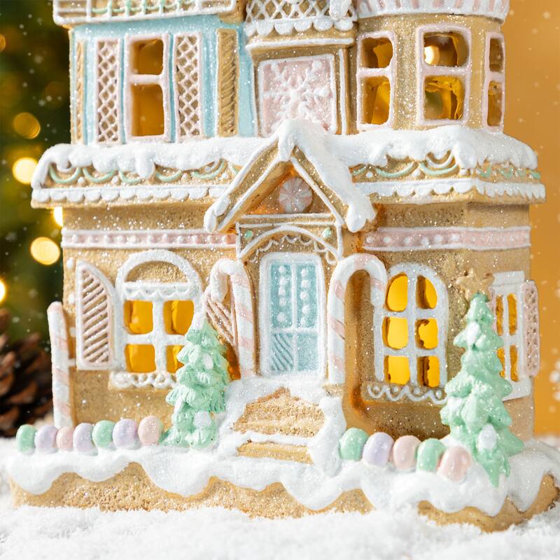 Glitzhome 12"H Resin Lighted Christmas Gingerbread House Village Table Decor