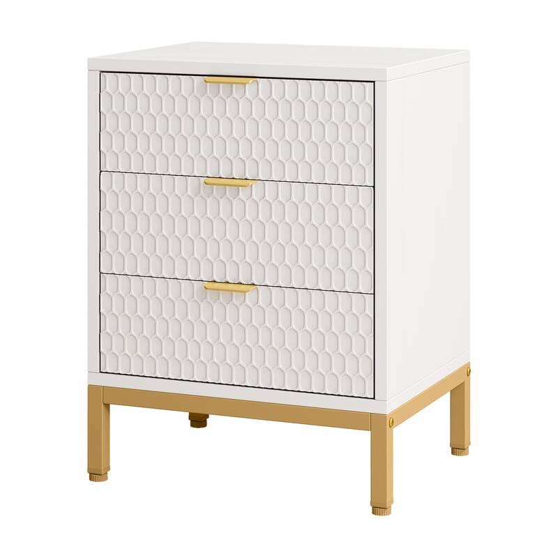 19.7-Inches Modern White and Gold 3-Drawer Nightstand