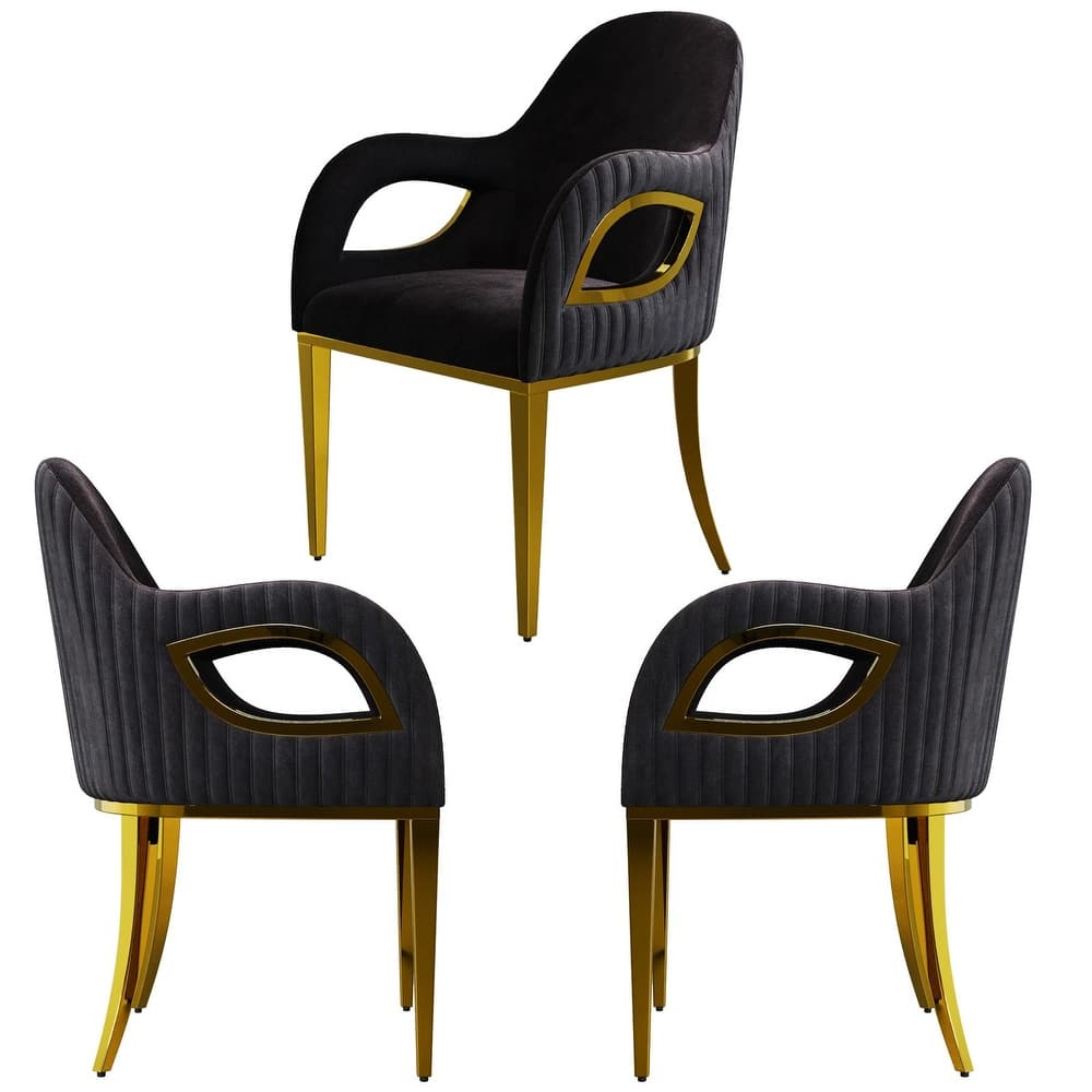 Luxury Black Velvet Accent Armchair with Fox-Eyes Arms