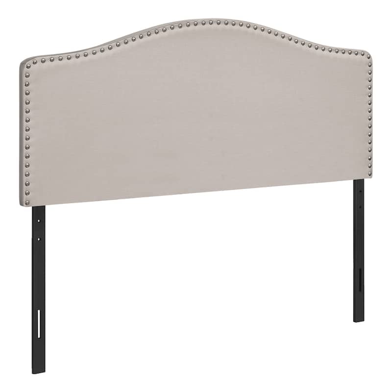 HomeRoots Beige Linen Blend Upholstered Arched Queen Headboard With Nail Head Trim - Beige - Queen