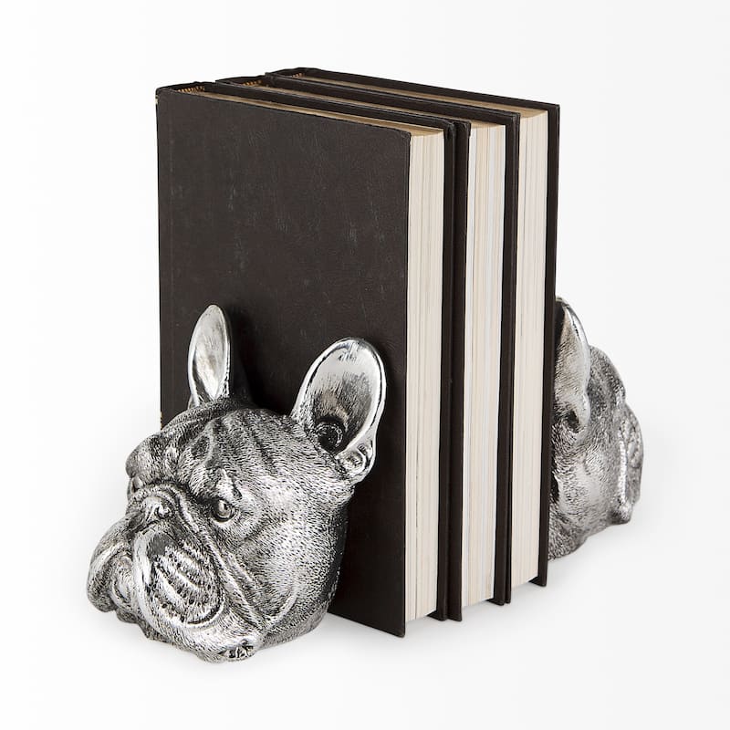 Bruno (Set of 2) 5L x 5W Silver American Bulldog Bookends - 4.8L x 4.7W x 5.5H