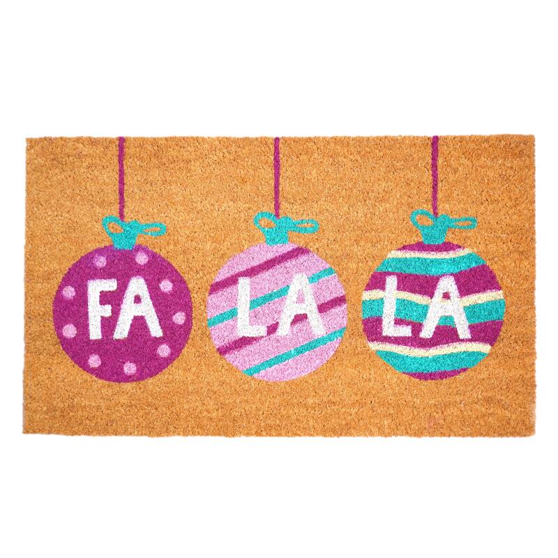 HomeRoots 17" X 29" Brown White And Pink Christmas Outdoor Coir Door Mat - 17.00' X '29.00