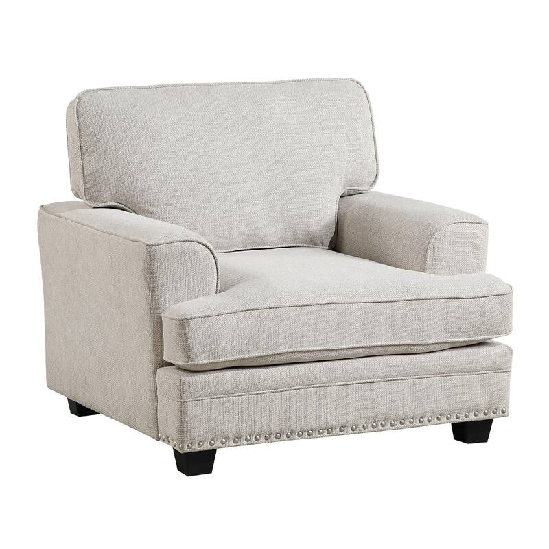 Brady Accent Armchair, Sand Brown Chenille, Nailhead Trim, Black Legs