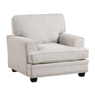 Brady Accent Armchair, Sand Brown Chenille, Nailhead Trim, Black Legs