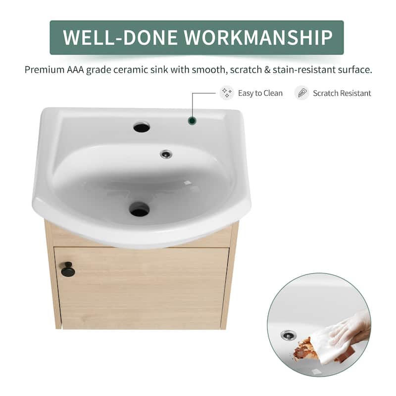Wall Mounted 18'' Single Bathroom Vanity Sink Combo with Soft Close Door for Small Bathroom