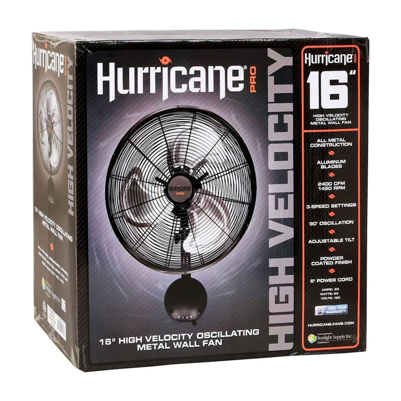 Hurricane 16 Inch Pro High Velocity Oscillating Metal Wall Fan, Black (2 Pack) - 6.4