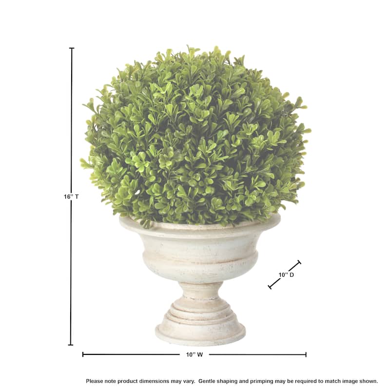 Spring Boxwood Ball in Urn 16" - Plastic and Cement