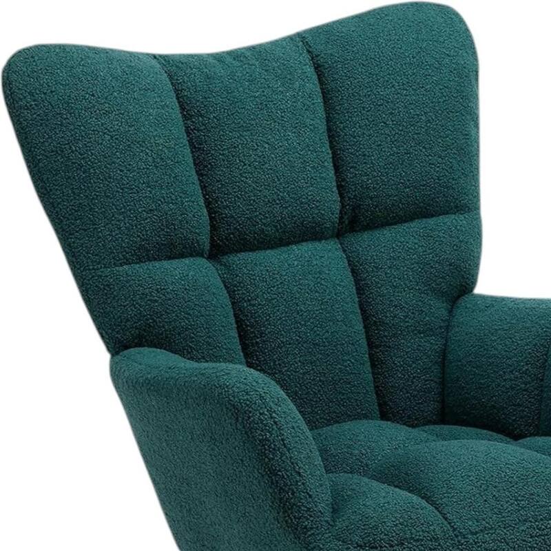 HomeRoots 23" Green and Black Boucle Steel And Wood Glider Rocking Chair - 22.80 in. x 38.98 in. x 33.61 in.