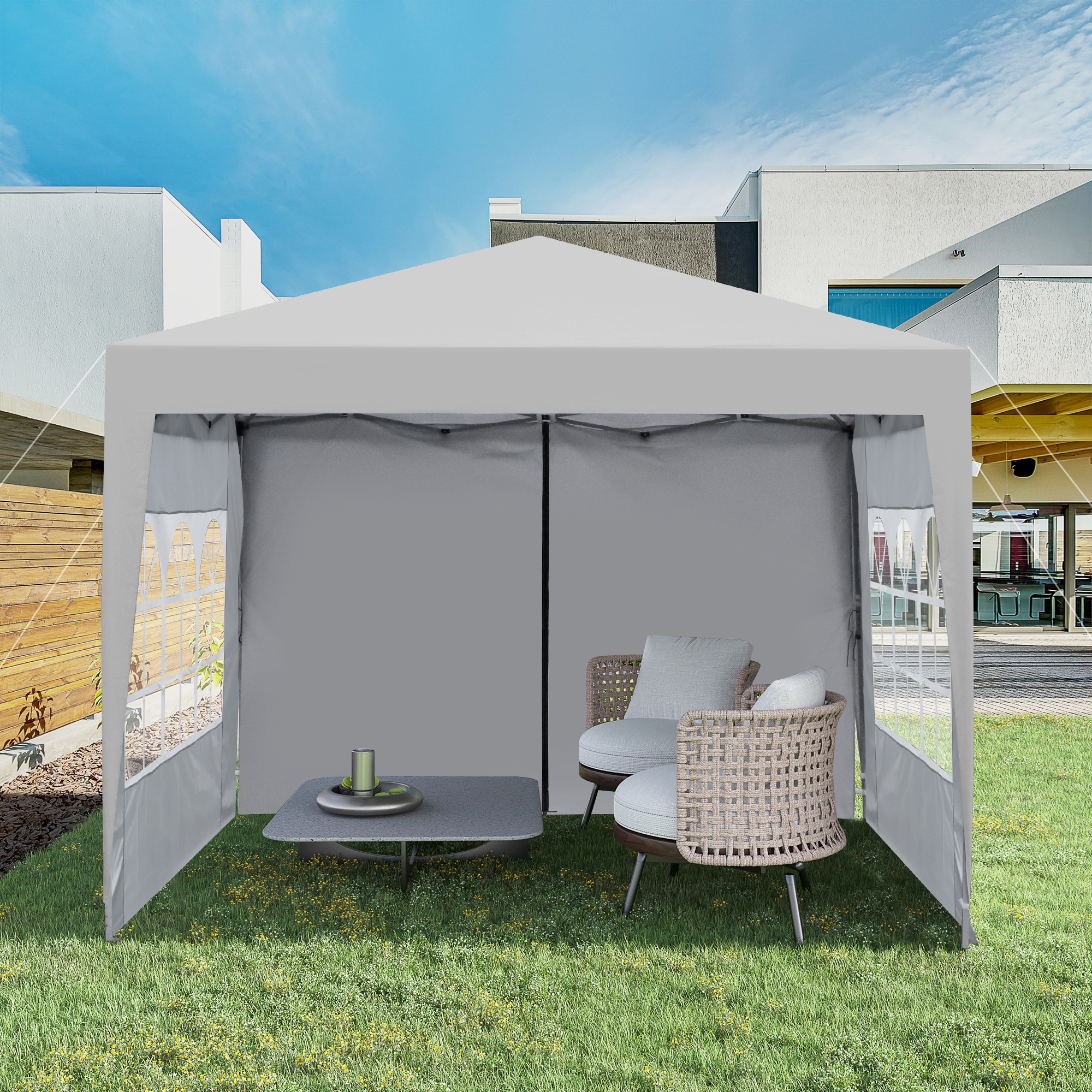 Outdoor 10x 10Ft Pop Up Gazebo Canopy Tent Removable Sidewall with Zipper, 2pcs Sidewall with Windows,with 4pcs Weight sand bag