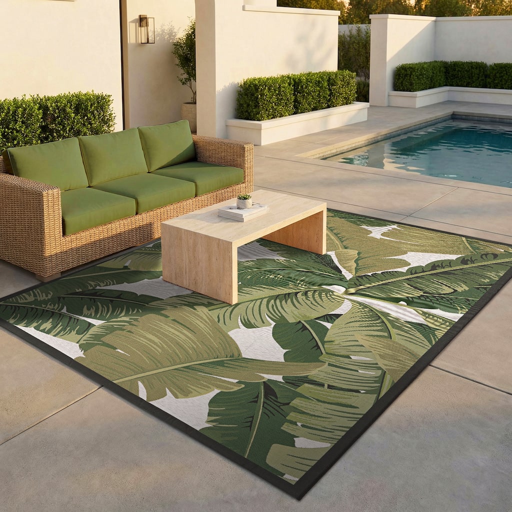 Dream Decor Rugs Gelato Tropical Palm Green Ivory Outdoor Area Rug