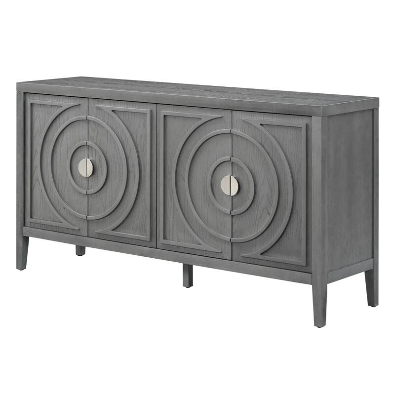 Vintage Distressed Finish Sideboard with Round Metal Handles and Large Storage Capacity