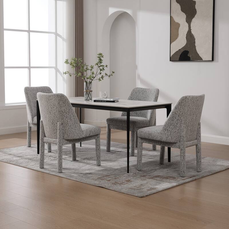 21.46" Wide Modern Minimalist Dining Chair Set Of 4, Chenille Upholstered, Rubberwood Legs, High Curved Backrest
