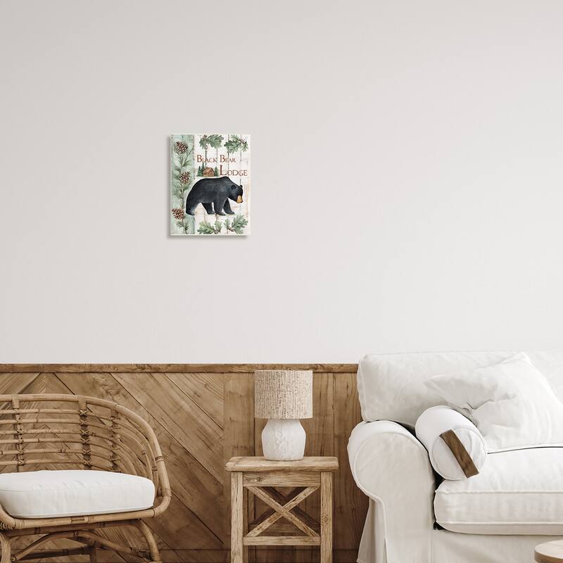 Stupell Black Bear Lodge Rustic Cabin Botanicals Sign Wood Wall Art, Design by Emma Leach - Multi-Color