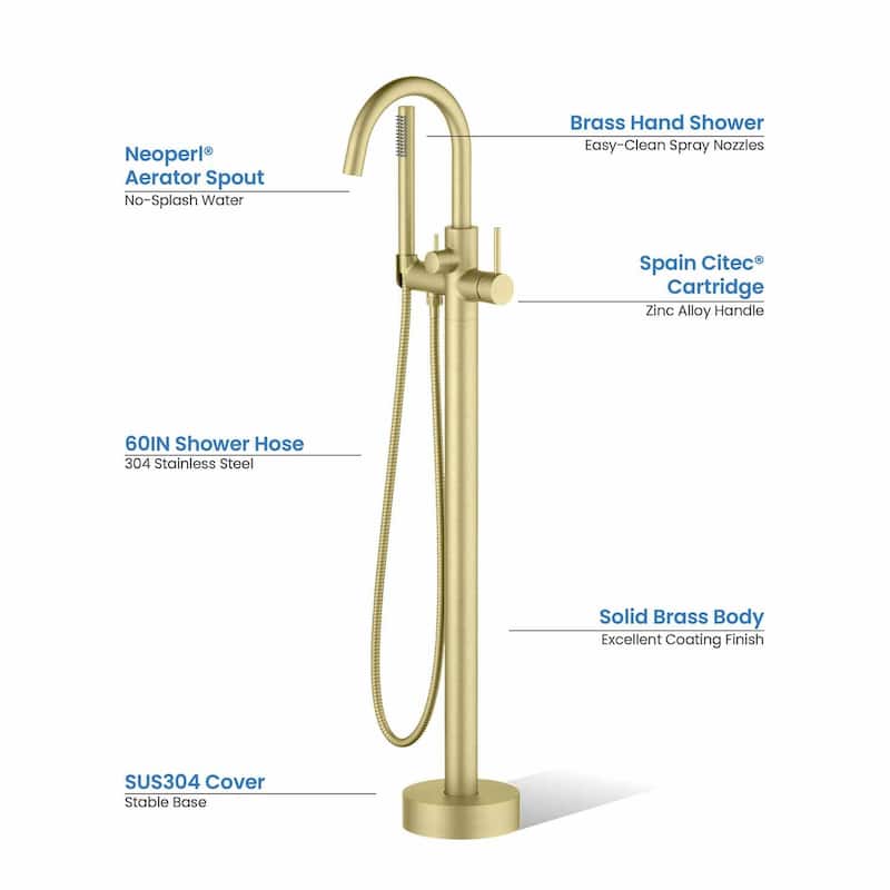 Circular Single Handle Floor Mounted Freestanding Tub Filler With Hand Shower
