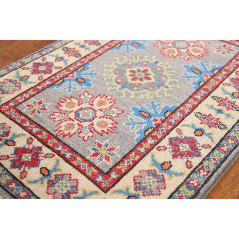 Gray Kazak Oriental Foyer Rug Hand-Knotted Wool Carpet - 2'0" x 3'0"