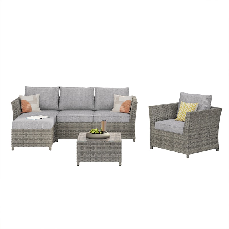 OVIOS 6-Piece Patio Grey Wicker Conversation Set