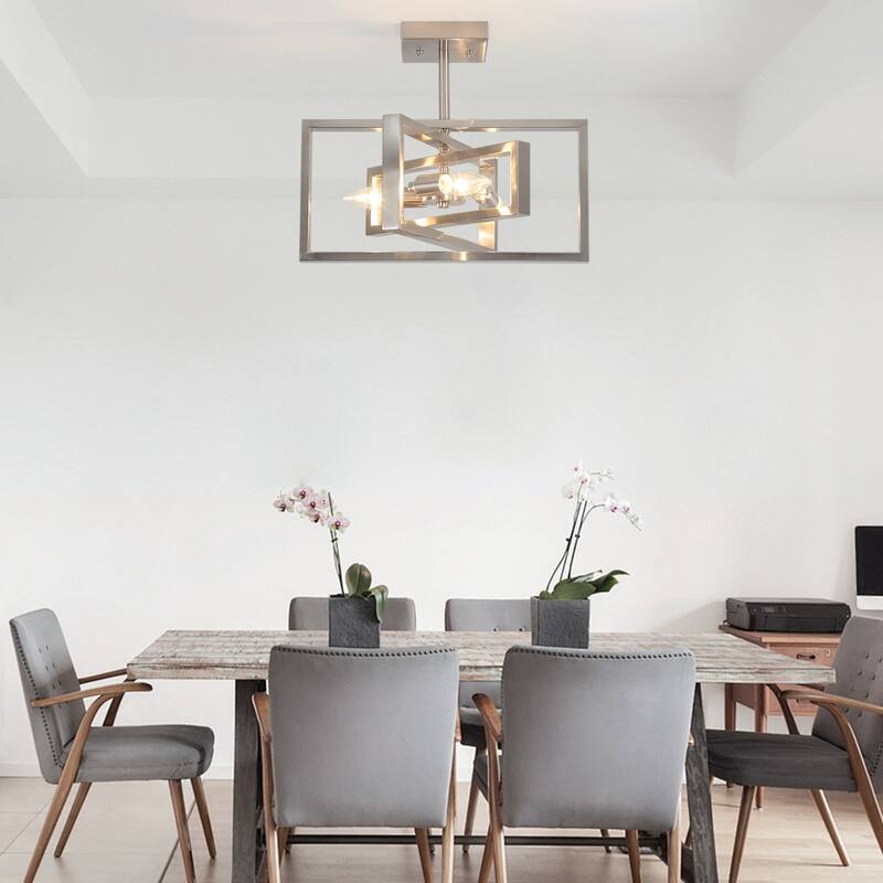 15.8 in. 3-Light Metal Rectangular Semi Flush Mount Ceiling Light Fixture for Kitchen Island