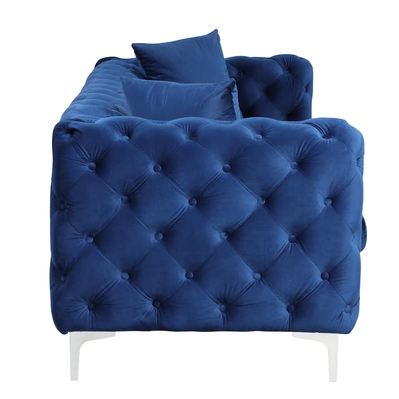 Morden Fort Modern Velvet Sofa with Button Tufted,Solid Wood Frame and Iron Legs