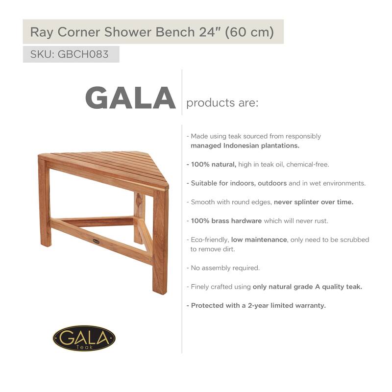 Teak Corner Shower Bench RAY 24" (60 cm)