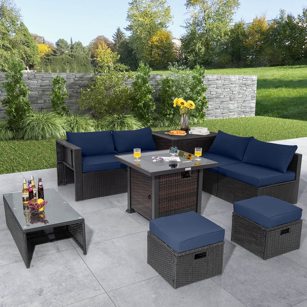 Costway 9 PCS Patio Furniture Set with 32" Fire Pit Table 50,000 BTU - See Details
