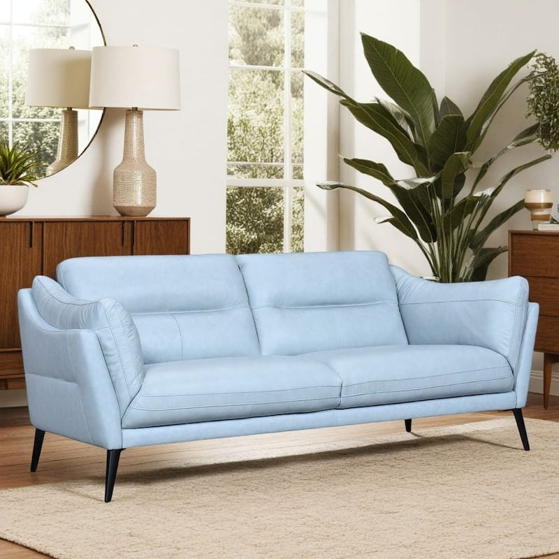 Franz 87" Modern Leather Sofa - Sky Blue
