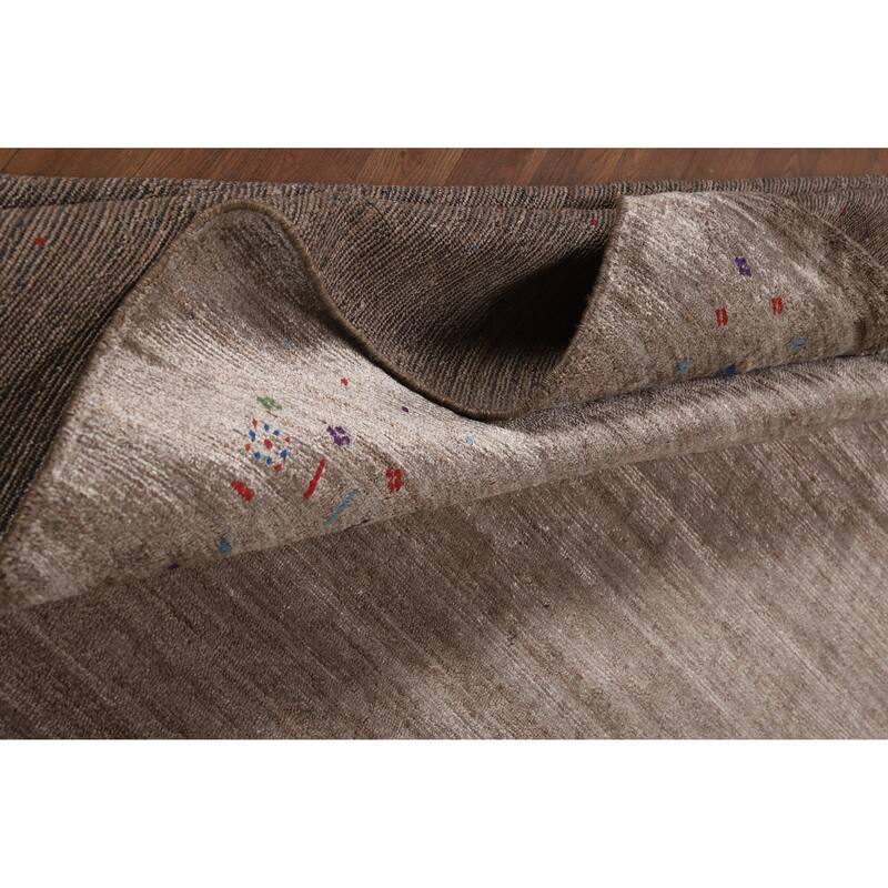 Brown Gabbeh Oriental Area Rug Hand-Knotted Silk Carpet - 8'11" x 11'8"