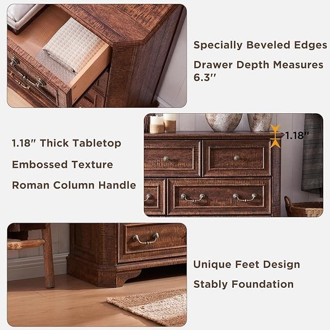 Farmhouse Drawers Dresser, Wood Chest of Drawers, Dressers Organizer