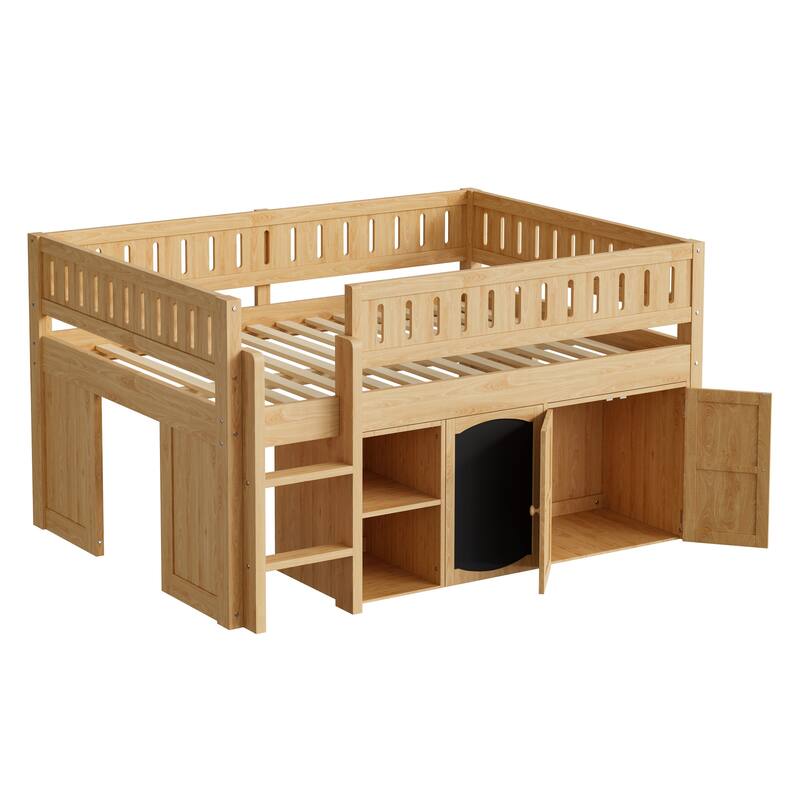 GDFStudio - Solid Wood Full Size Loft Bed with Storage & Chalkboard Panel