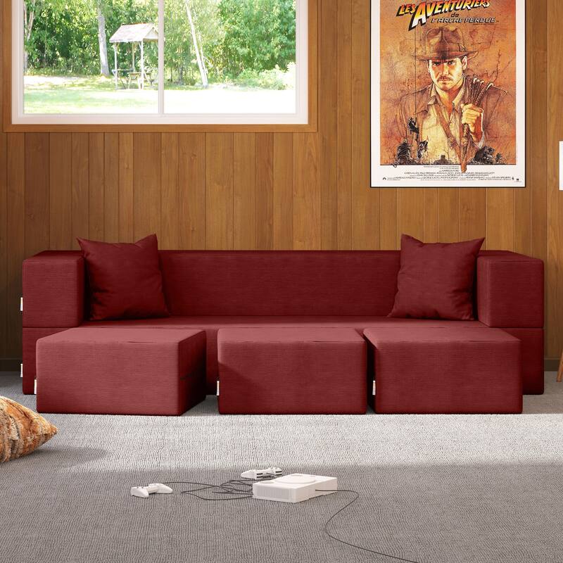 Porch & Den California King Convertible Sleeper Sofa and Ottomans