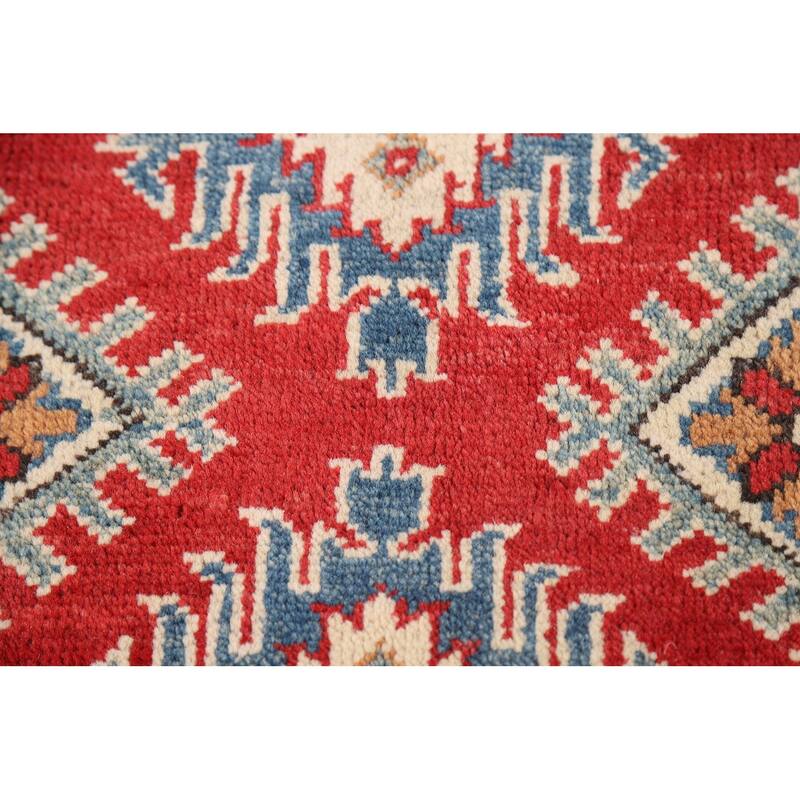 Geometric Kazak Oriental Rug Handmade Traditional Red Wool Carpet - 2'0" x 3'0"